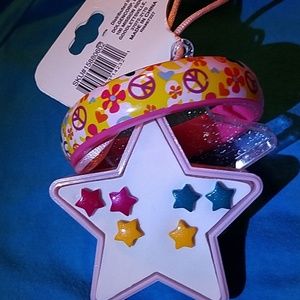 Peace, heart,flower bracelet/earring set